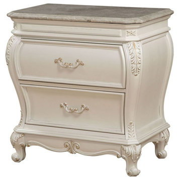 2-drawer Nightstand with Granite Top, Pearl White