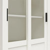 Farmhouse Bookcase, Elegant Design With Windowpane Sliding Door, White/Brown Oak