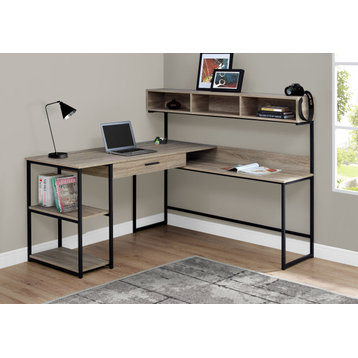 Computer Desk, Storage Drawers, L Shape, Work, Laptop, Metal, Brown, Black