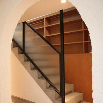 Glass and black metal railings