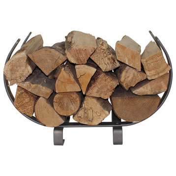 Handcrafted Small U-Shaped Fireplace Log Rack Hammered Steel