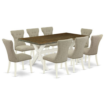East West Furniture X-Style 9-piece Wood Dining Set in White/Doeskin