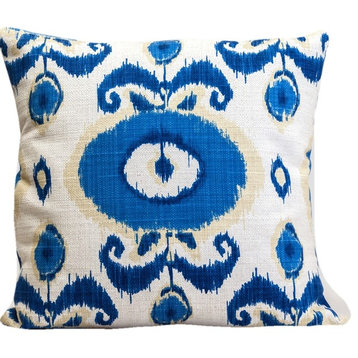 Blue Ikat Pillow Cover, Designer, Decorative, 18"x18"