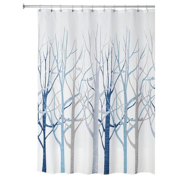 iDesign Forest Fabric Shower Curtain, 72""x72", Blue and Gray