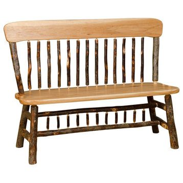 Hickory Log Panel-Back Bench, Hickory & Oak, 4 Foot, No Arms