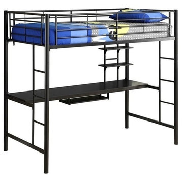 Pemberly Row Metal Twin Workstation Loft Bunk Bed in Black