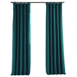 Half Price Drapes - Signature Everglade Teal Blackout Velvet Curtain Single Panel, 50"x84" - You will instantly fall in love with the Signature Everglade Velvet Blackout Panel. These soft plush pile velvet panels will allow you to get restful sleep as they keep light out and provide optimal thermal insulation. They have a natural luster with a depth of color that creates a formal, polished look. Made of high-quality, poly velvet and soft flowing polyester blackout thermal lining. For proper fullness panels should measure 2-3 times the width of your window/opening. Bring your home design to its fullest and most stylish potential with the Signature Everglade Velvet Blackout Panels.