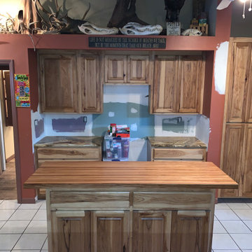 Linda P. Rustic look, Figured Hickory Cabinets Stained Golden Oak