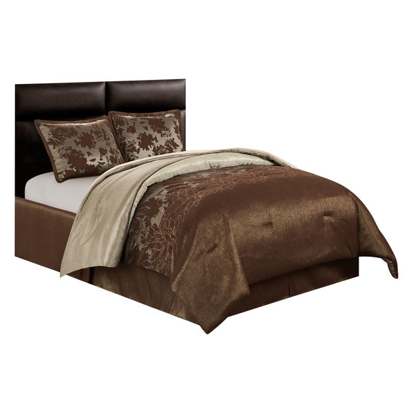 4 Piece Comforter Set, Brown, King Evan 4 Piece Comforter Set Nanshing