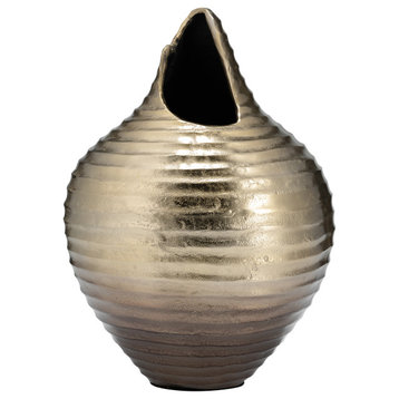 Metal, 16", Shell Like Vase, Gold