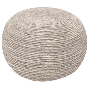 Ellie Round Pouf in Silver Wool With Polyester Filling