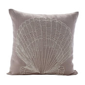 Beige Cotton Linen 26"x26" Beaded Oyster Euro Pillow Shams, Scallop Shell