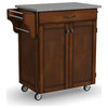 Contemporary Kitchen Cart, Pepper Granite Top & Spacious 2 Doors Cabinet, Black, Brown