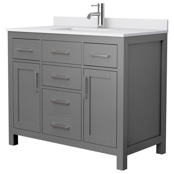 42" Single Bathroom Vanity, Dark Gray, White Cultured Marble Countertop, Sink