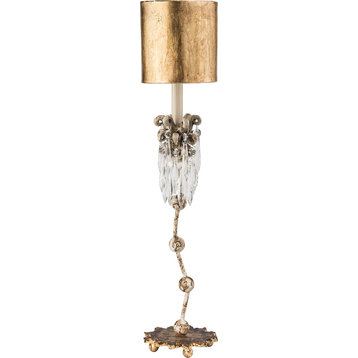 Venetian Table Lamp - Hand-Painted Beige Patina with Cut-Glass Crystals