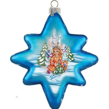 Hand Painted Girl Angel North Star Glass Scenic Ornament, No Led