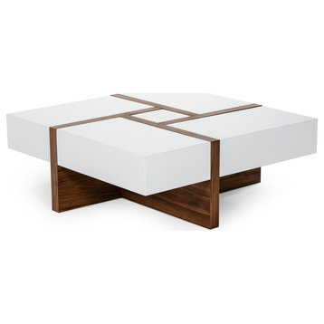 Modrest Makai Modern White and Walnut Square Coffee Table