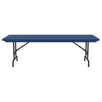 Correll 22-32" Adjustable Height H-D Plastic Blow-Molded Folding Table in Blue