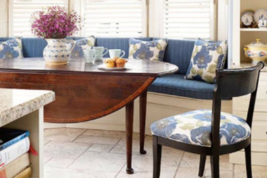 Inspiration for a mid-sized timeless ceramic tile kitchen/dining room combo remodel in St Louis with white walls and no fireplace