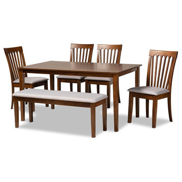 Baxton Studio Minette Grey and Walnut Brown Finished Wood 6-Piece Dining Set