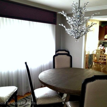 Purple Cornices w/Decorative Trim over White Clouded Batiste Sheers