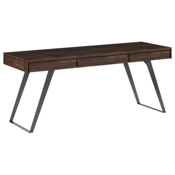 Lowry Solid Acacia Wood Large Desk, Distressed Charcoal Brown
