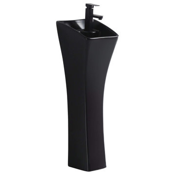 Vitreous China 12" Pedestal Bathroom Sink With Overflow, Black