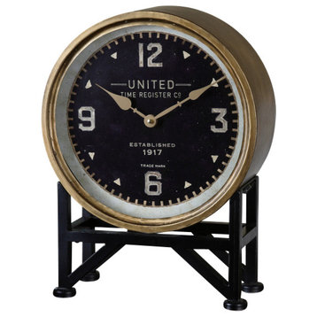 Retro Brass Black Round Table Clock