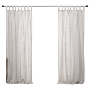 100% Linen Silver Tab Top Curtain Set, Light Grey, 52" W X 96" L