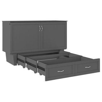 Monroe Murphy Bed Chest Queen Atlantic Gray With Charging Station And Mattress