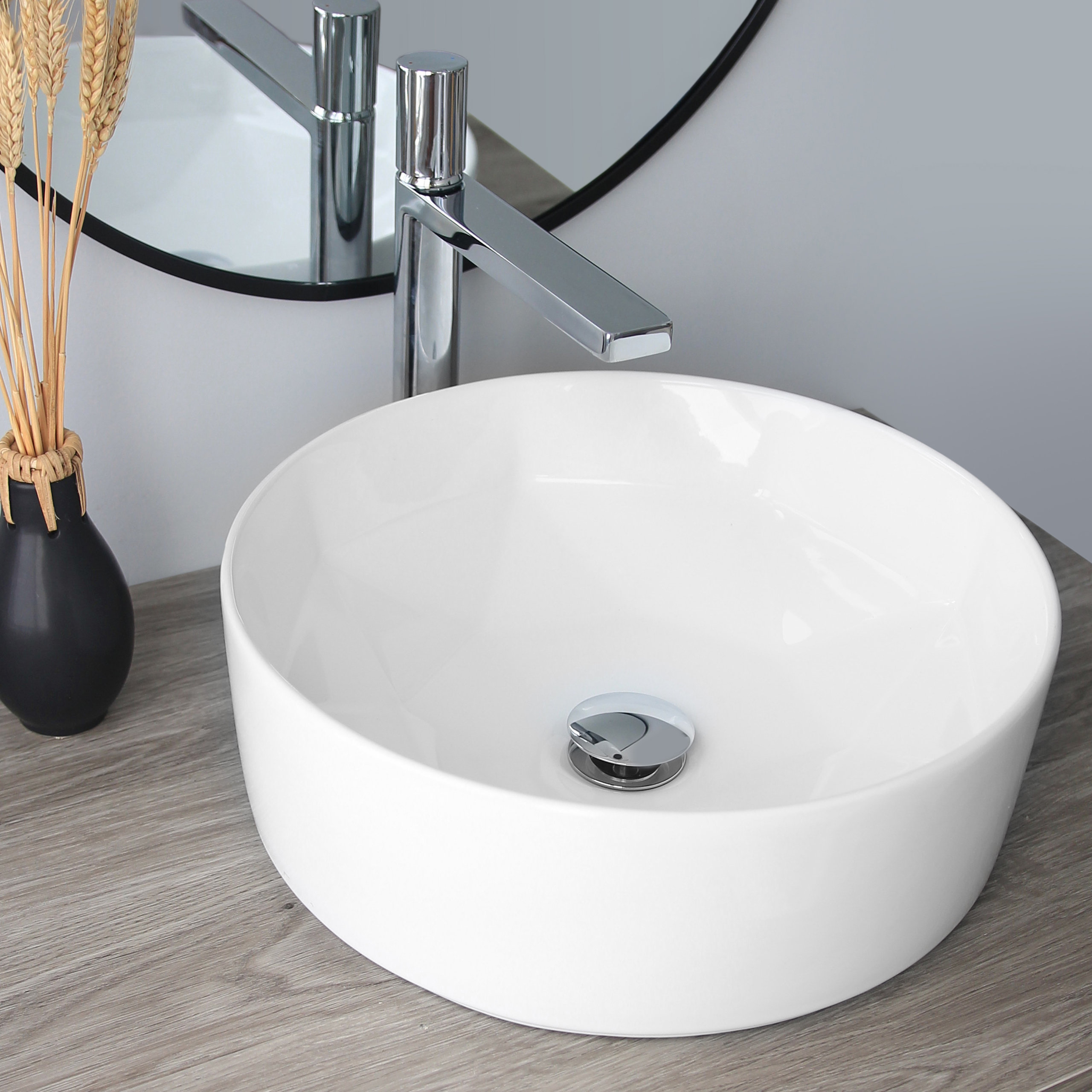 STYLISH Porcelain Round 15-3/4-inches Vessel Ceramic Bathroom Sink White