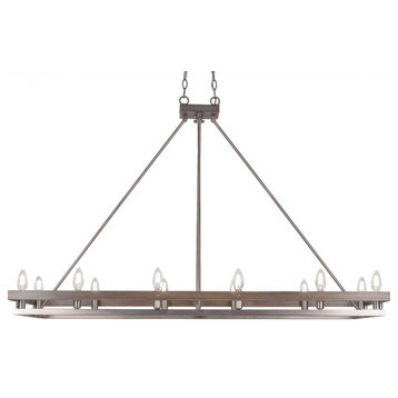 Belmont 12 Light Island Light, Graphite and Painted Distressed Wood-look Metal