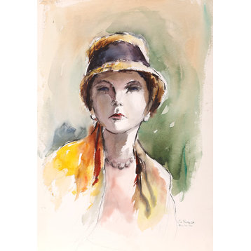 Eve Nethercott, Woman In Yellow, P5.26, Watercolor Painting