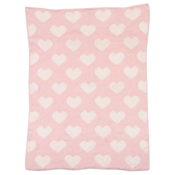 Chenille Baby Blanket, Pink Hearts