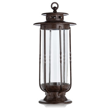 Large Decorative Hurricane Lantern Glass Candle Holder, Cast Iron