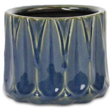 Geometric Blue Ceramic Pot - Small