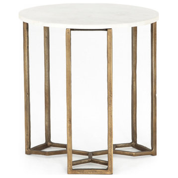 Anahid End Table Raw Brass, Polished White Marble