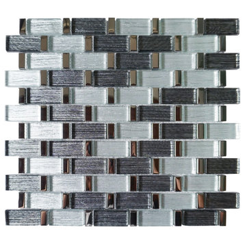 TFERG-04 1x2 Galaxy Gray and Silver Brick Glass Mosaic Tile, 1 Box(10sheets)