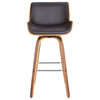Tyler Mid-Century Swivel Stool,  Faux Leather With Wood Frame, Brown and Walnut, Counter Height 26"