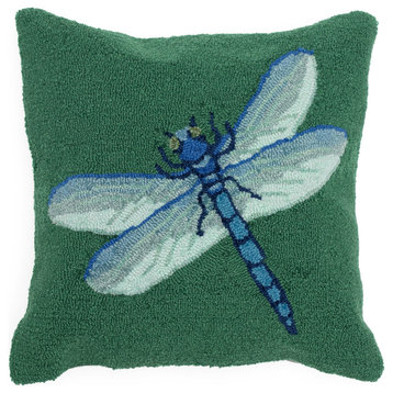 Frontporch Garden Dragonfly Indoor/Outdoor Pillow, Green, 18"x18"