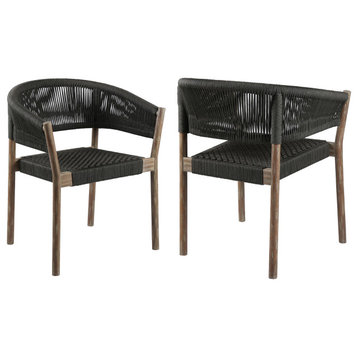 Doris Outdoor Light Eucalyptus Wood With Charcoal Rope Dining Chair Set of 2