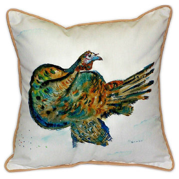 Pair of Betsy Drake Turkey Large Pillows 18 Inch x 18 Inch