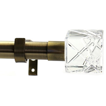 1" Diameter Cut Ice Single Drapery Curtain Rod, Antique Brass, 84"-120"