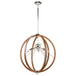 Artcraft Lighting - Abbey 6 Light Sphere Pendant, Wood/Chrome - The "Abbey" Collection 6 light pendant features an orb type circular design. The exterior frame is made of metal but has a faux wood finish and is complimented with a plated chrome interior.