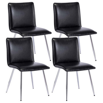 Set of 4 Minimalist Faux Leather Side Chairs for Dining Room, Black