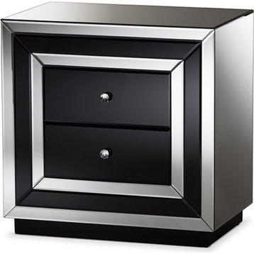 Cecilia Hollywood Regency Glamour Style Mirrored 2-Drawer Nightstand
