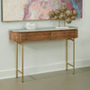 Myles Modern Solid Mango Wood, Iron, & Marble Two Drawer Console Table