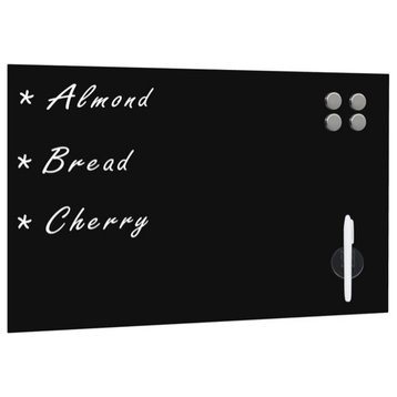 vidaXL Magnetic Board Wall Mounted Dry-Erase Bulletin Blackboard Tempered Glass, Black, 23.6" X 15.7", With Accessories