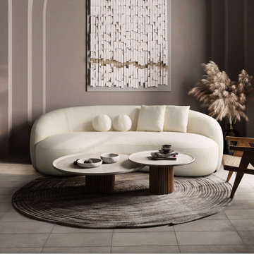 Drake Japandi Style Curvy Boucle 3 Seater Living Room Sofa