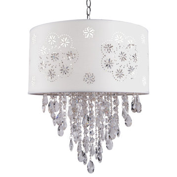 1 Light Crystal Pendant Light in Chrome Finish with White Shade and Crystal